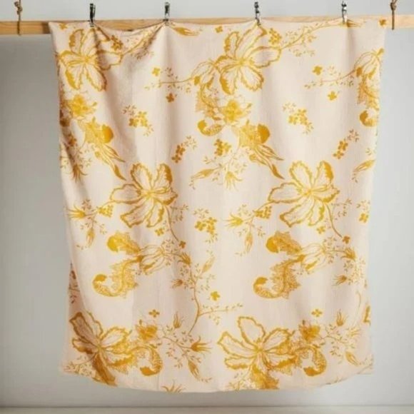 Anthropologie Jacquard Woven Porte Bonheur King Duvet Cover Gold Yellow Blooms - Picture 3 of 6